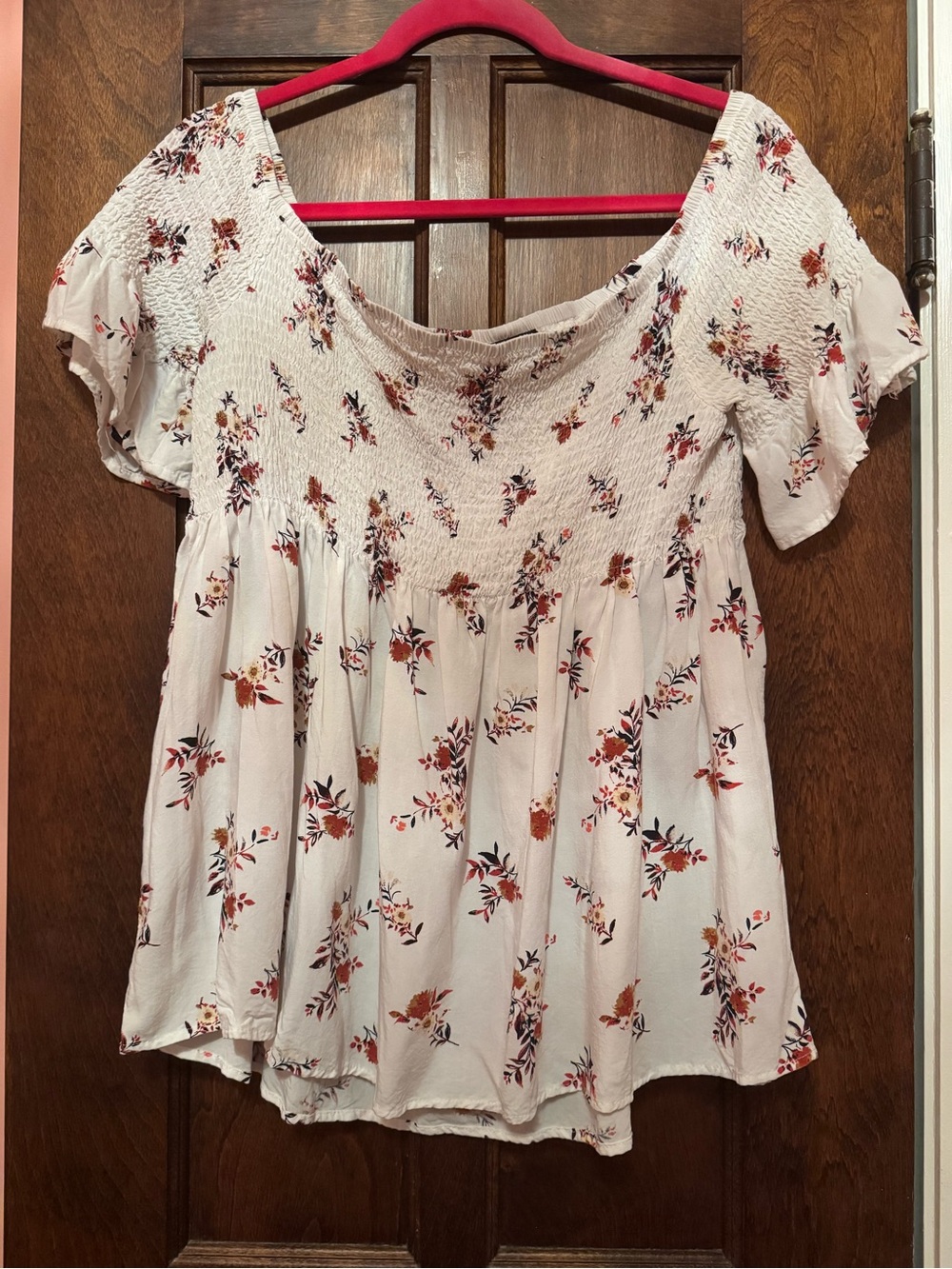 torrid Cream Floral Smocked Off-Shoulder Peasant Top